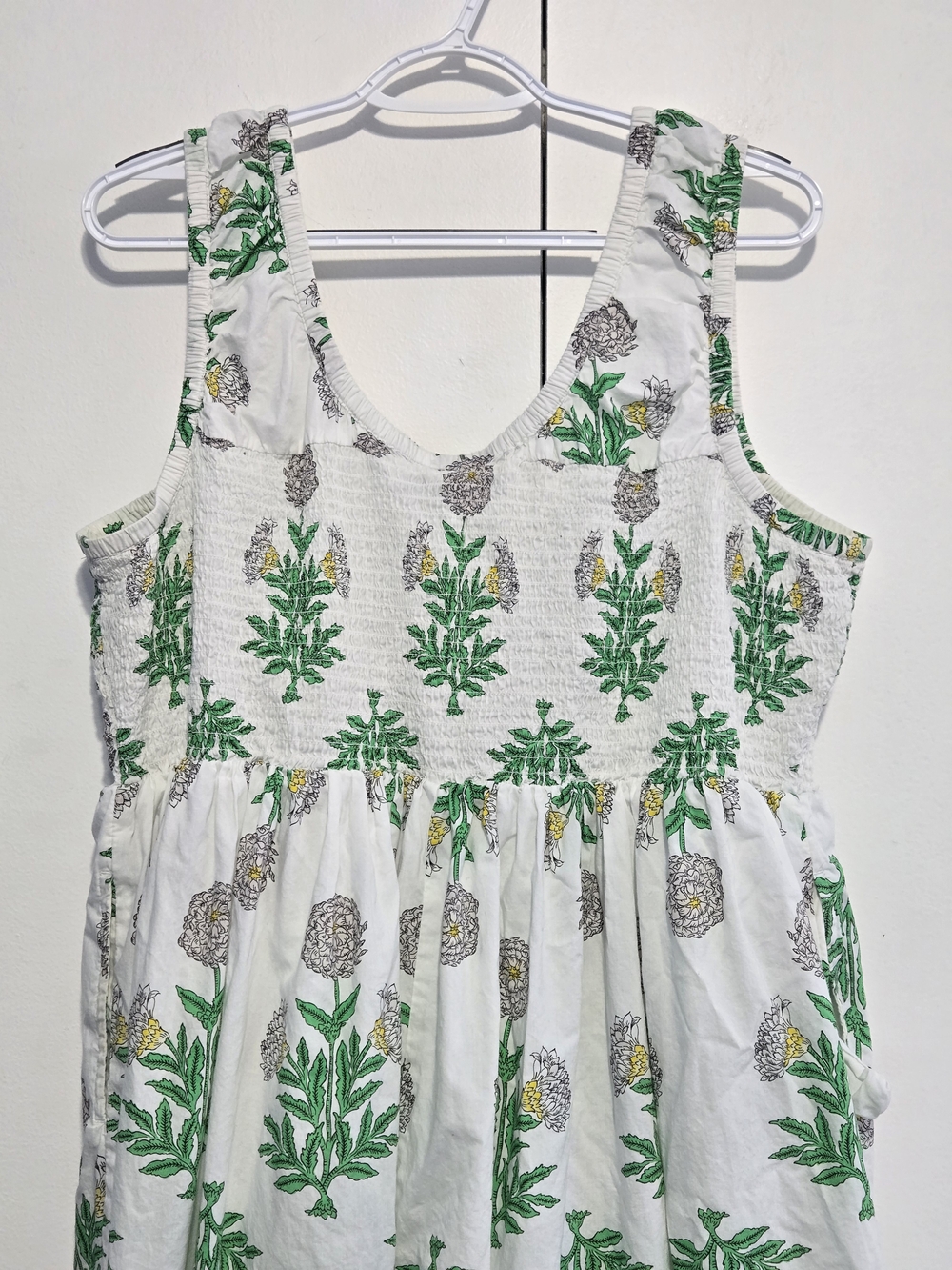 Lane Bryant Floral Smocked Maxi Dress 18/20 White Green Cotton Summer Plus Size - Picture 6 of 6